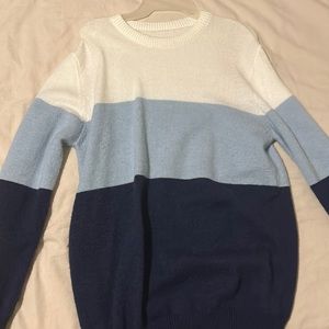 Crochet white, light blue, and navy blue sweater long sleeve